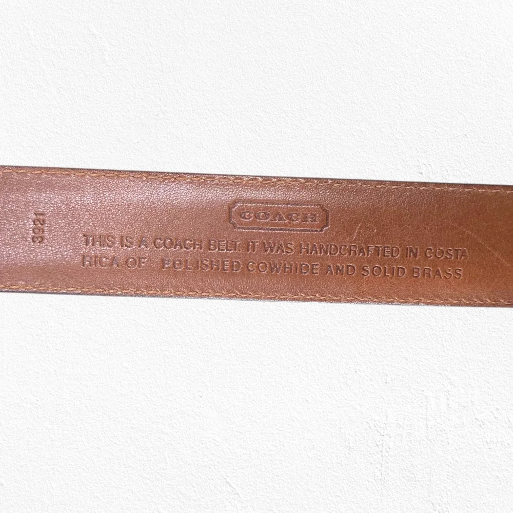 1980s Vintage Coach Solid Brass Buckle Belt 42” Mahogany Leather Classic Belt